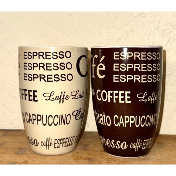 Set Of 2 Espresso & Coffee Themed Ceramic Mugs - Picture 2 of 7